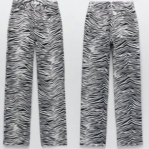 NWT Zara 100% cotton Zebra black/white Stripe Straight Leg Jeans - Size 4
